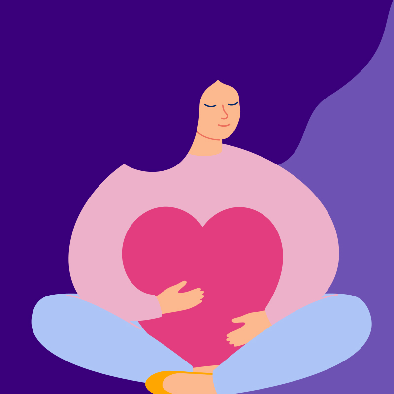 Yahoo brand colors with woman sitting holding heart